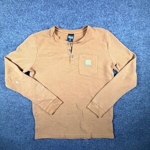 Carhartt Thermal Pocket Shirt Boys XL 18-20 Brown Waffle Knit Henley Neck READ